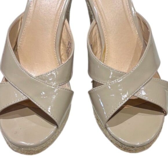 Kelsi Dagger Open Toe Patent Leather Criss Cross Strap Espadrille Wedge Size 8.5 - Picture 2 of 9